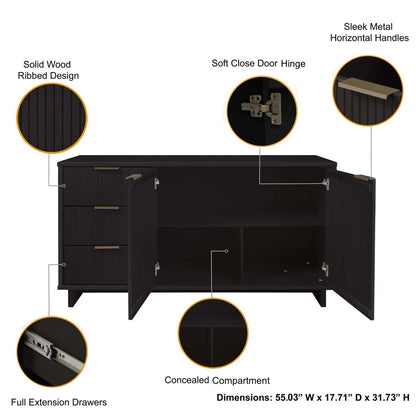 Granville Sideboard with full-extension drawers in black solid wood by HouseOfZazla on Tampa Home & Garden Store
