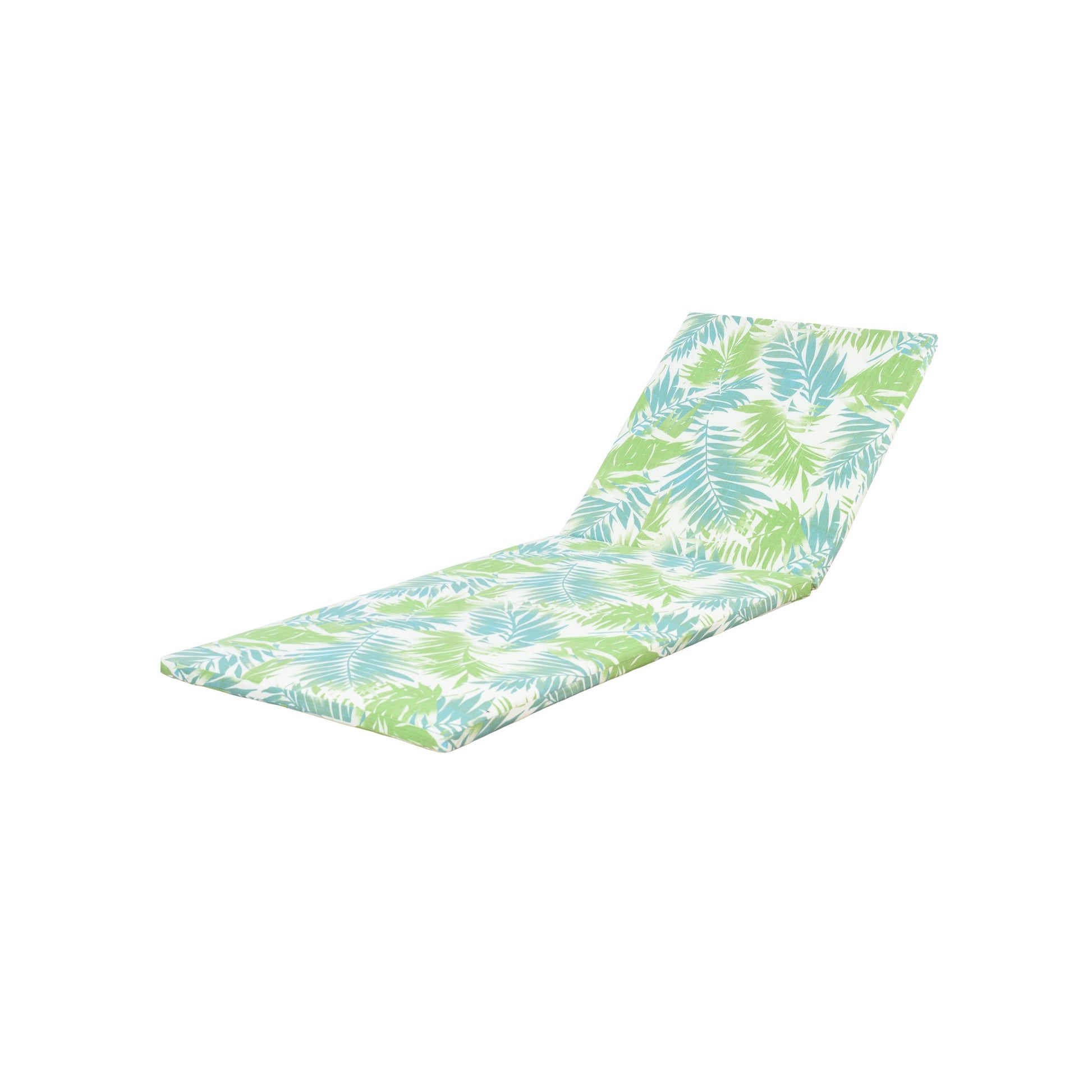 Outdoor lounge chaise with light brown acacia wood and leaf coconut cushions 2in thick on Tampa Home & Garden Store