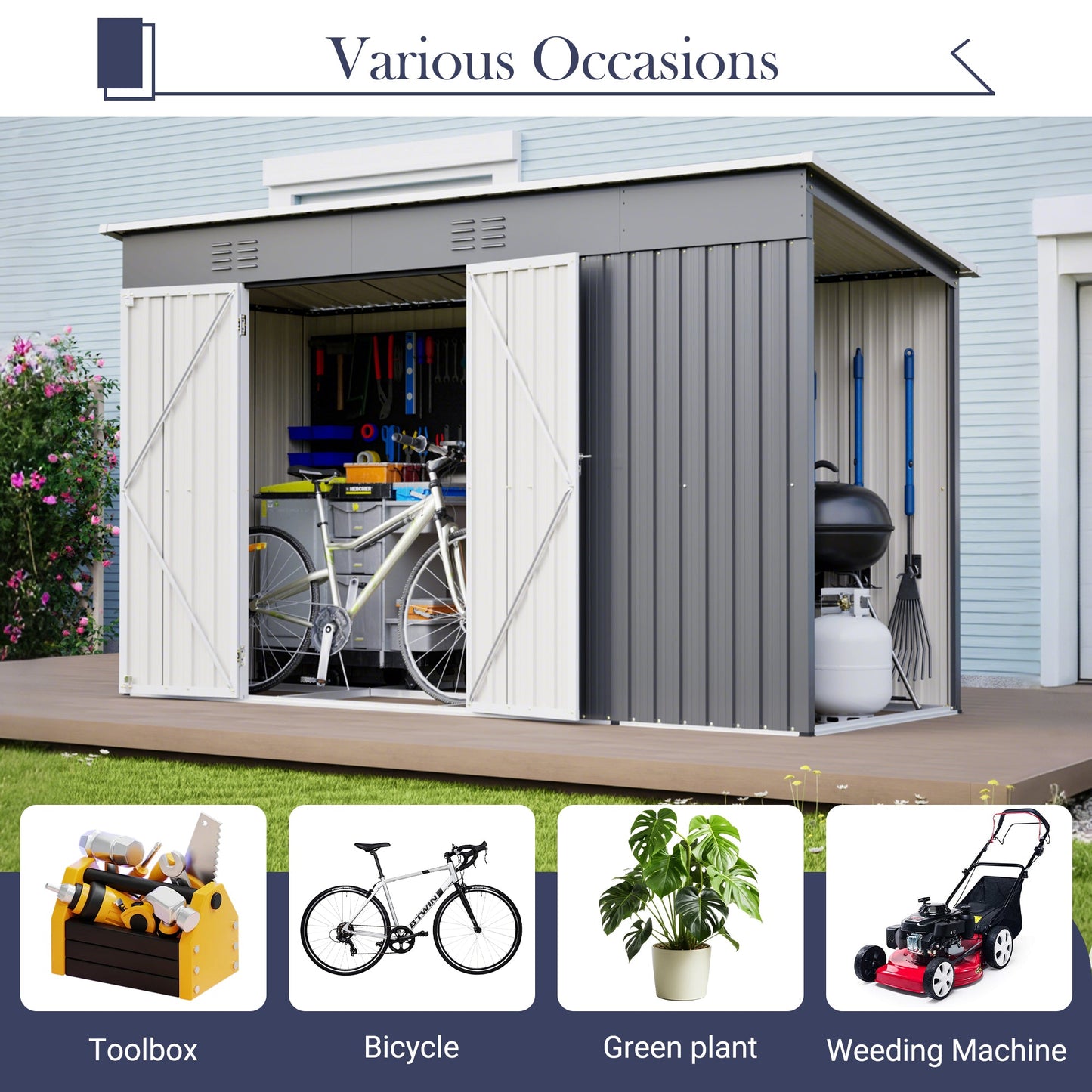 Outdoor Metal Shed with Lockable Door and Floor