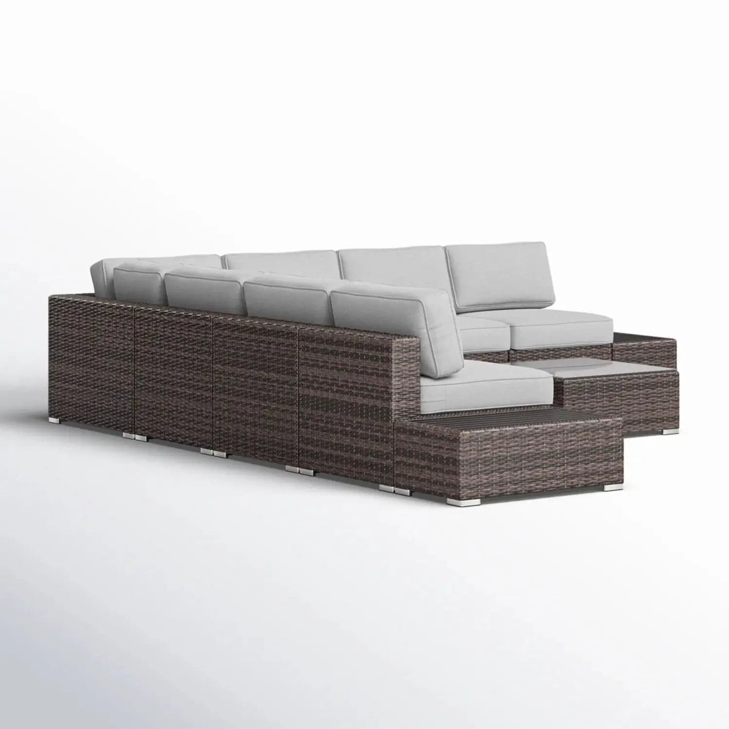 Wicker sectional seating group with cushions, 4pc outdoor set in dark brown wicker gray cushions on Tampa Home & Garden Store