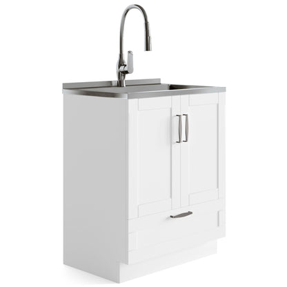 Deluxe Laundry Cabinet With Sink And Faucet Unit white cabinet chrome faucet HouseOfZazla on Tampa Home & Garden Store