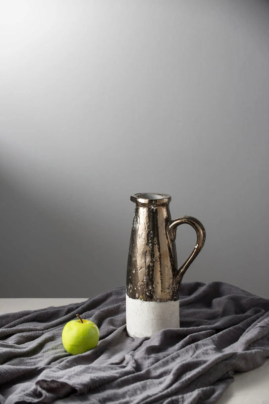 Candia Pitcher ceramic vase with brown glaze and white base by Unique Piece Furniture on Tampa Home & Garden Store