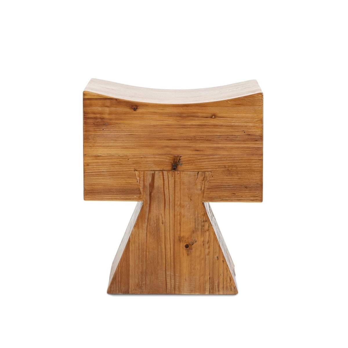 Brown reclaimed wood storage ottoman with sculptural curved saddle seat by HouseOfZazla on Tampa Home & Garden Store
