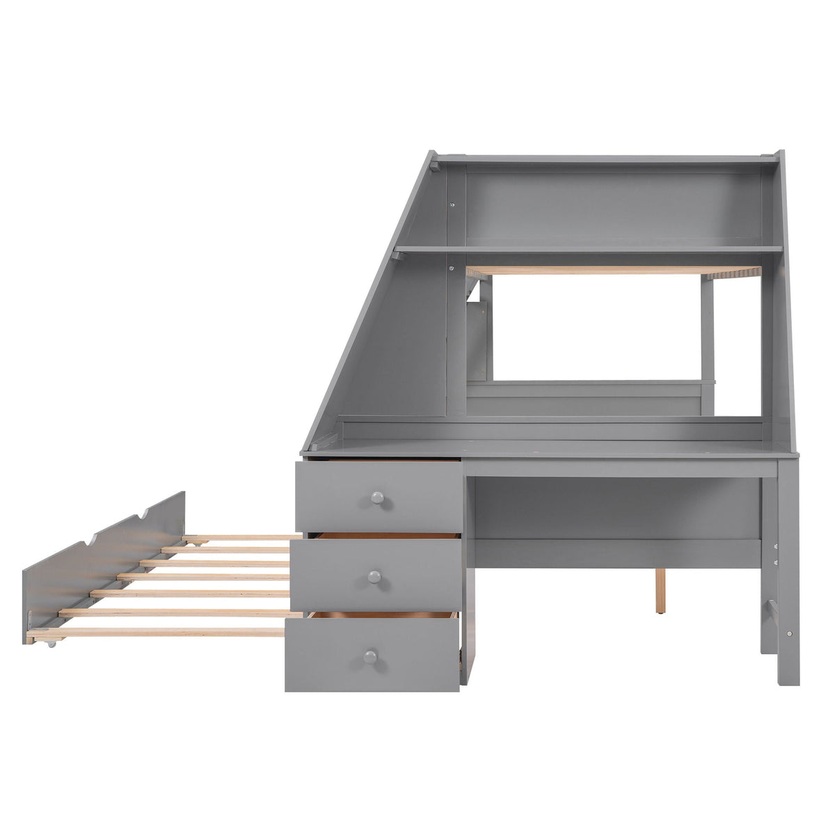 Bunk bed with built-in desk, trundle, shelf and 3 drawers in grey by HouseOfZazla on Tampa Home & Garden Store