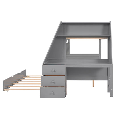 Bunk bed with built-in desk, trundle, shelf and 3 drawers in grey by HouseOfZazla on Tampa Home & Garden Store