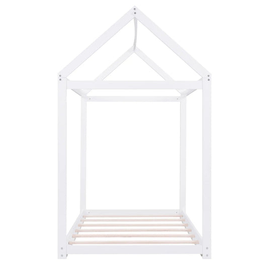 White wooden house-shaped platform bed frame with slatted base on Tampa Home & Garden Store