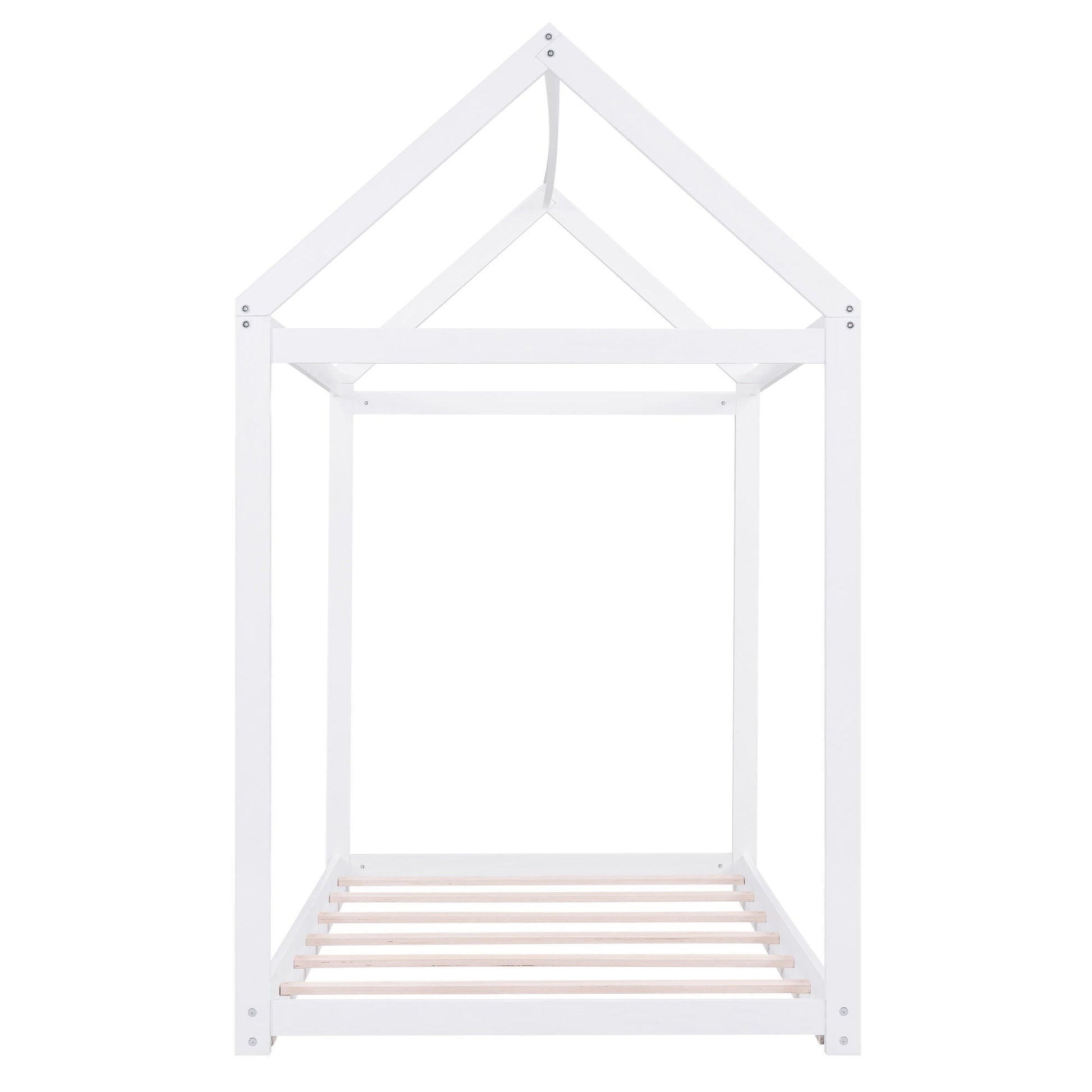 Wooden House Shaped Bed white platform bed frame with natural wood slats by HouseOfZazla on Tampa Home & Garden Store