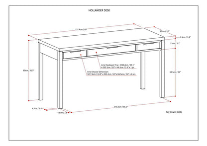 Hollander Desk line drawing with two inner drawers and keyboard tray Unique Piece Furniture on Tampa Home & Garden Store