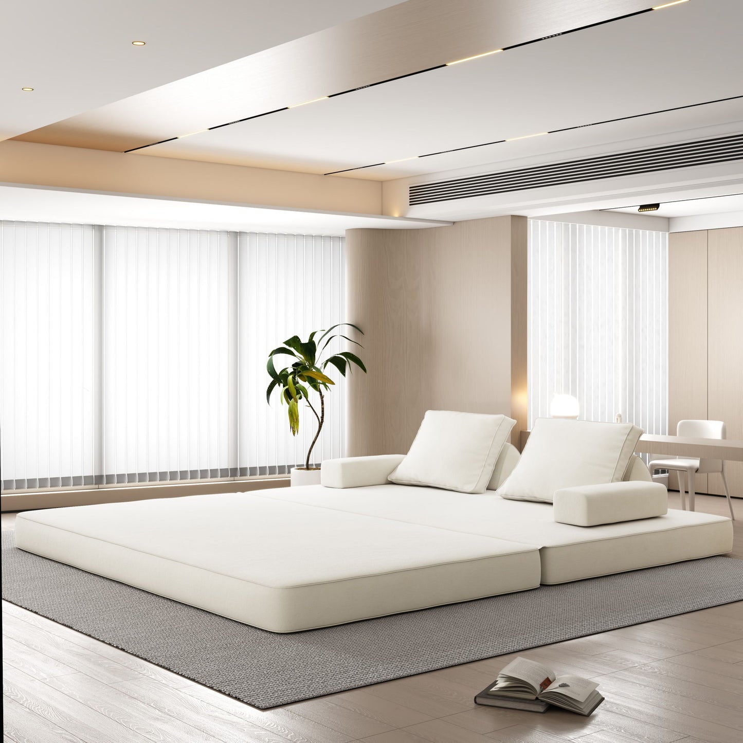 Modular Sofa Bed With Two Backrests and Pillows