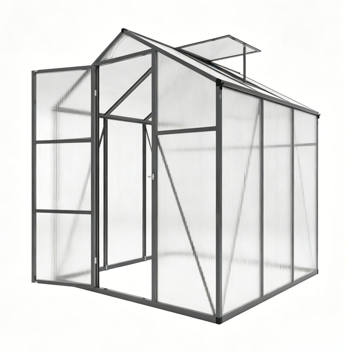 Windproof greenhouse with raised base, polycarbonate panels, black frame HouseOfZazla on Tampa Home & Garden Store