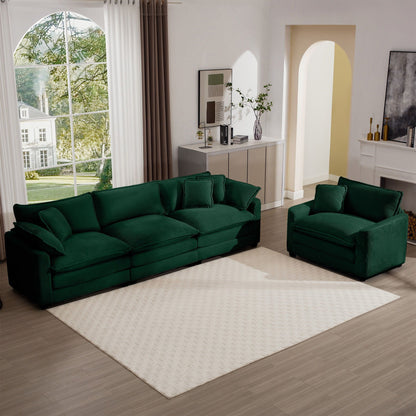 Emerald green 3-piece oversized sectional sofa with deep seats and flexible layout in living room on Tampa Home & Garden Store