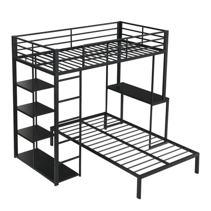 Metal Loft Bed Frame With Desk And Storage