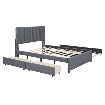 Upholstered Platform Bed With Drawers Headboard