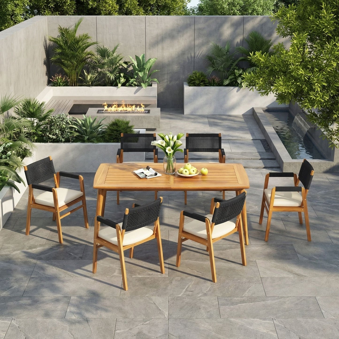 7 Piece Outdoor Dining Set with Rope Chairs
