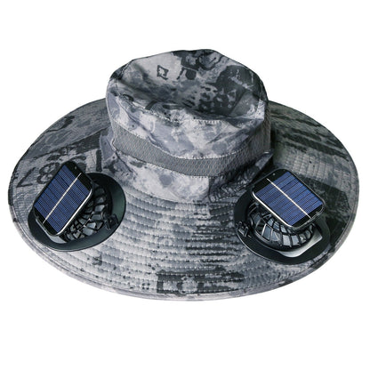 GemGear outdoor wide brim sun hat with 2 solar-powered fans, camouflage gray, nylon mesh, UPF50+ on Tampa Home & Garden Store