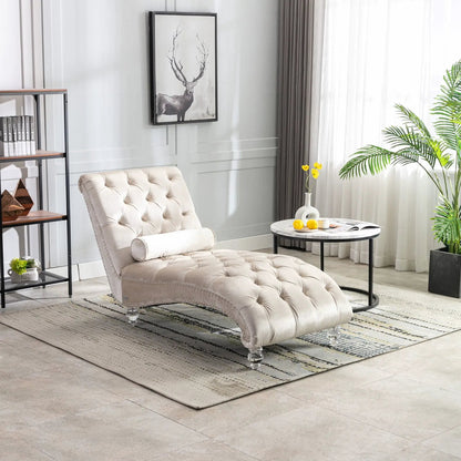 Indoor Chaise Lounge With Button Tufted Pillow
