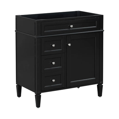 Black bathroom vanity base with 2 drawers, tip-out drawer and cabinet door, tapered legs on Tampa Home & Garden Store