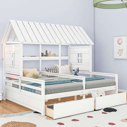 House Platform Bed with 2 Drawers, white wood frame, child-friendly storage for kids on Tampa Home & Garden Store