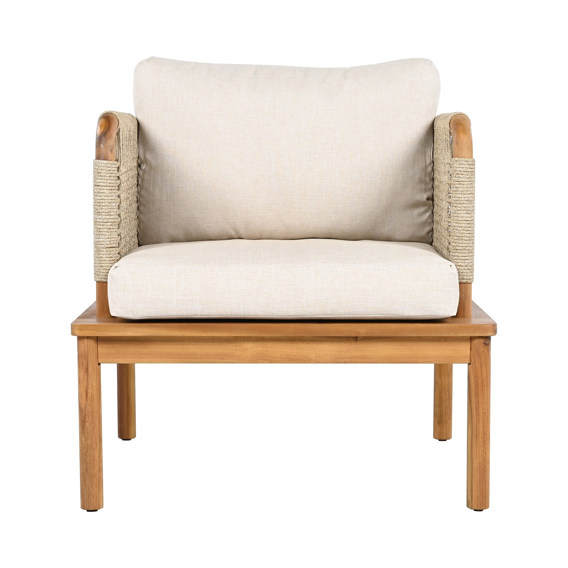 Outdoor 5-Piece Acacia Wood and Rope Patio Sofa Set with beige cushions and rope-wrapped arms on Tampa Home & Garden Store