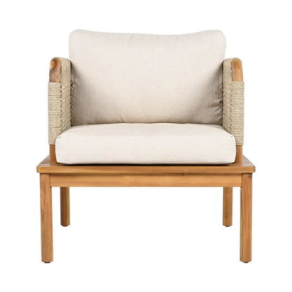 Outdoor 5-Piece Acacia Wood and Rope Patio Sofa Set with beige cushions and rope-wrapped arms on Tampa Home & Garden Store