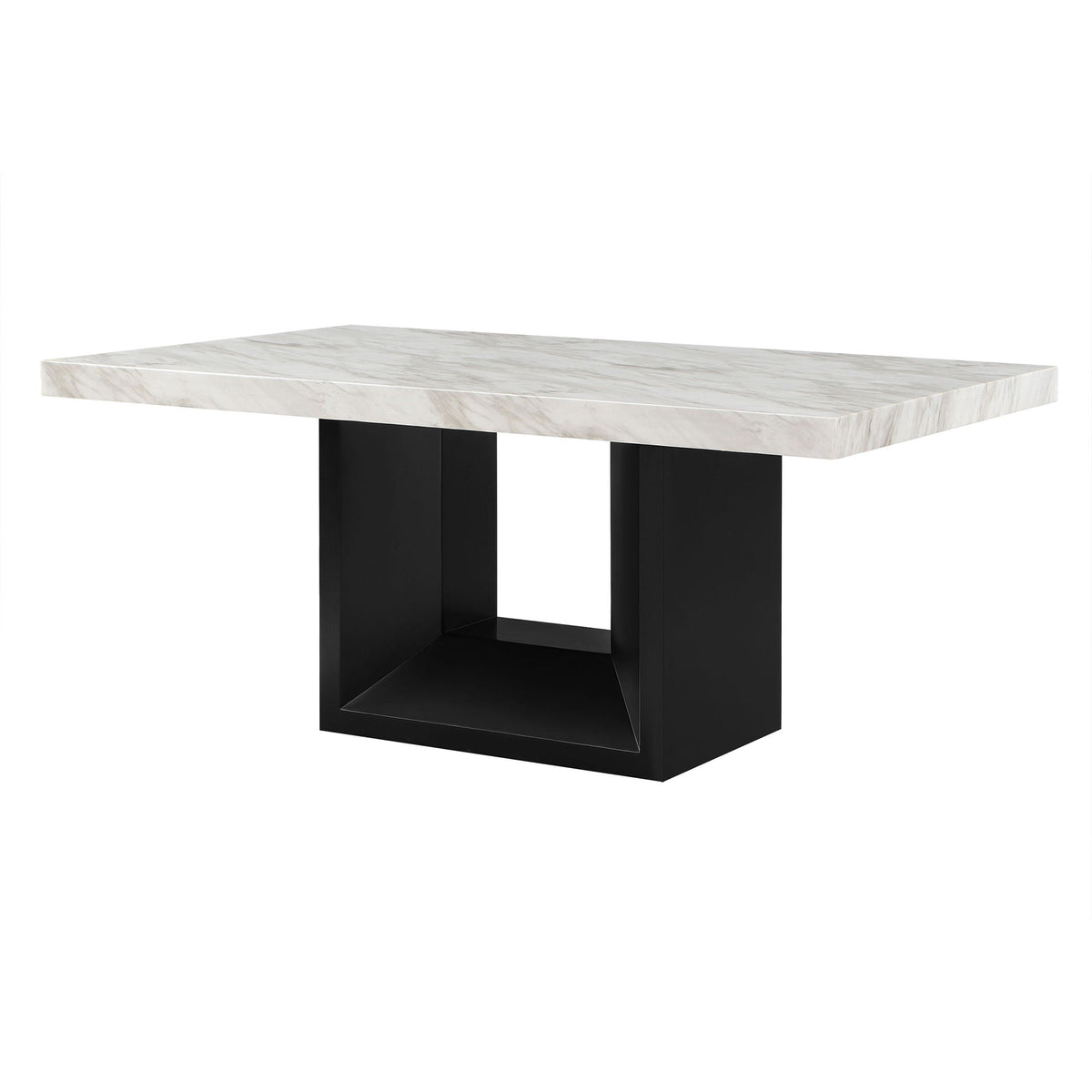 Sheena Dining Table with faux marble top in white/gray, black block legs by HouseOfZazla on Tampa Home & Garden Store
