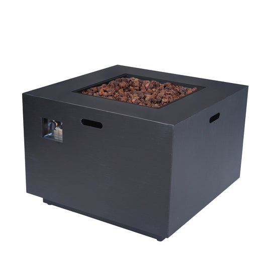 Outdoor Patio Propane Fire Pit, square iron, black finish with lava rocks, 24in H x 31in W on Tampa Home & Garden Store