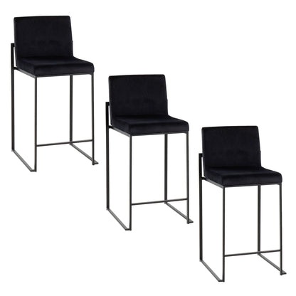 Fuji high back counter stool set in black velvet with slender metal frame on Tampa Home & Garden Store