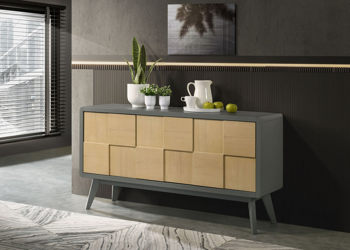 Blayde Server with Ample Storage - Natural / Gray with drawers and gray frame on Tampa Home & Garden Store