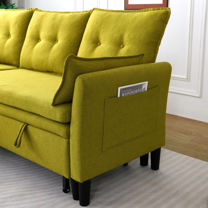L-shaped reversible chaise sectional sofa with storage in chartreuse upholstery, cushions on Tampa Home & Garden Store