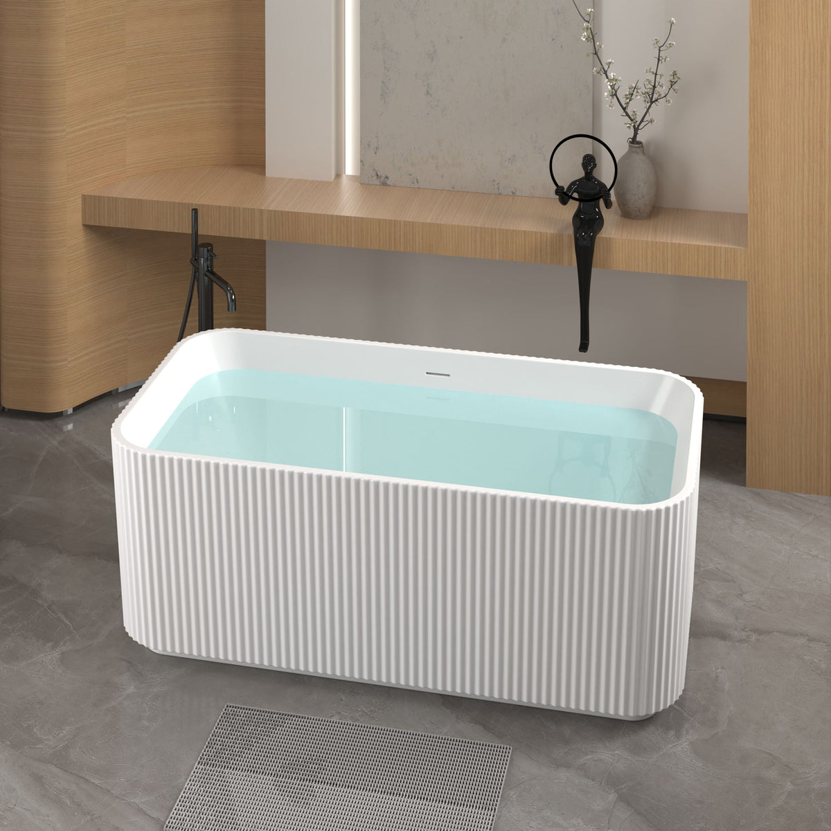 Linear Freestanding Soaker Tub gloss white with ribbed exterior in bathroom by HouseOfZazla on Tampa Home & Garden Store