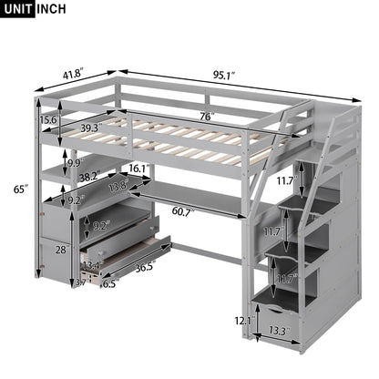 Loft Bed With Desk, Shelves, 2 Drawers, Storage Staircase in gray by HouseOfZazla on Tampa Home & Garden Store