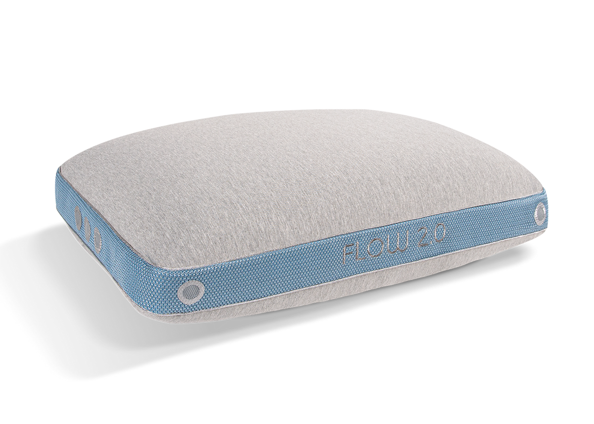 BedGear Flow Performance Pillow size 3.0 backrest pillow with gray cover and blue side band on Tampa Home & Garden Store