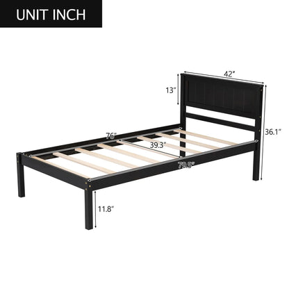 Platform Bed Frame With Headboard in Espresso