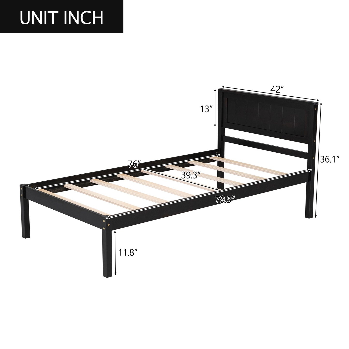 Strong Espresso Wood Platform Bed and Headboard