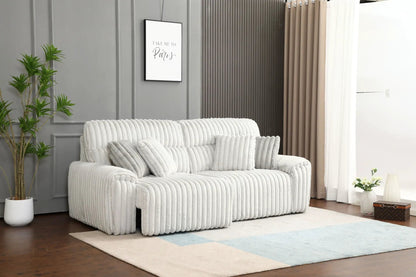Jaya Power Motion Sofa with Sleeper & USB Port, mondo gray, ribbed fabric in modern living room on Tampa Home & Garden Store