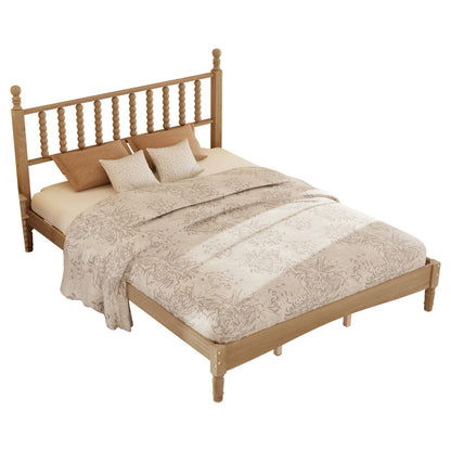 Queen Size Wood Platform Bed with Gourd Shaped Headboard in light oak by HouseOfZazla on Tampa Home & Garden Store