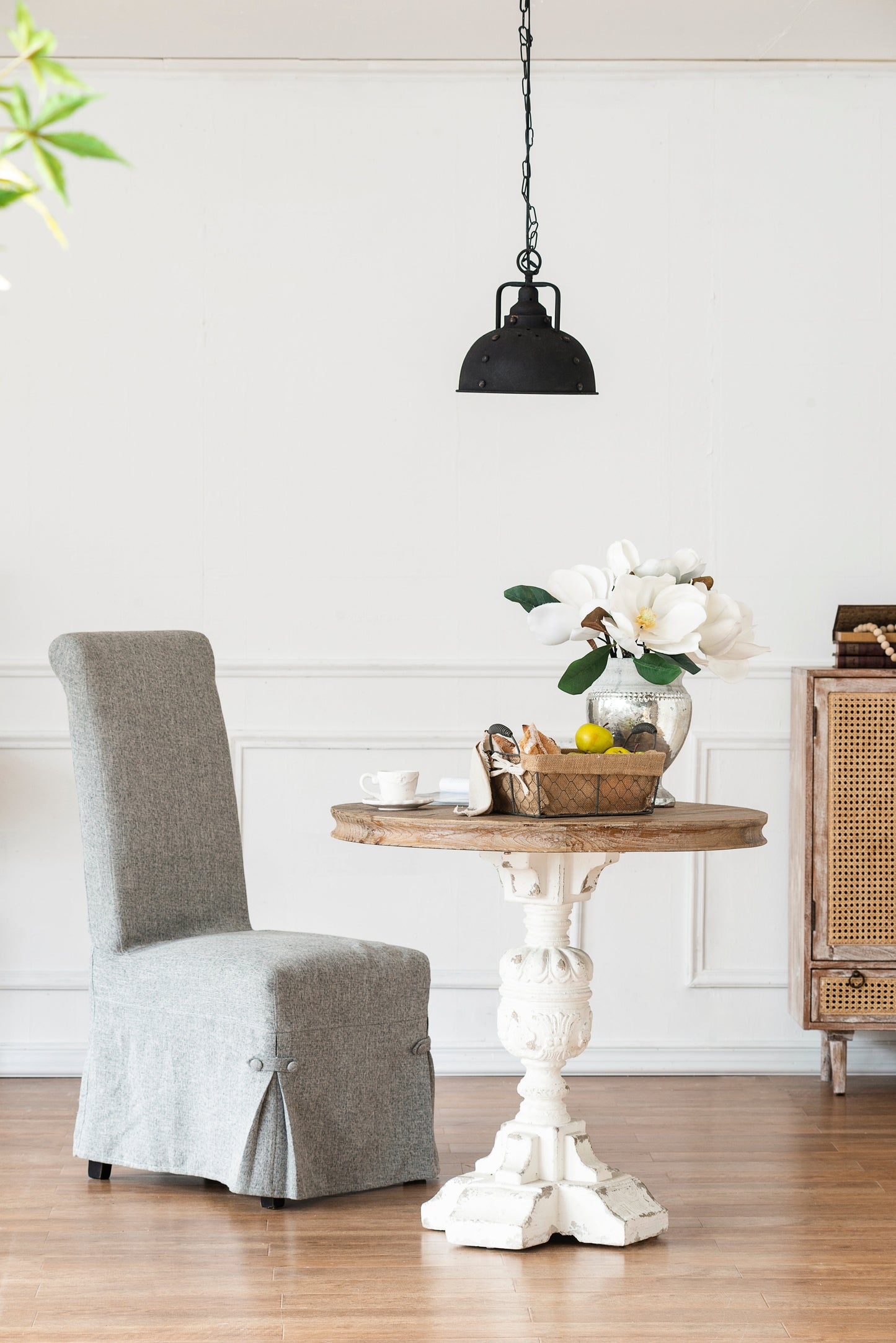 D10.4x11.4 Hanging Lamp black metal dome pendant on chain over a rustic round table HouseOfZazla on Tampa Home & Garden Store