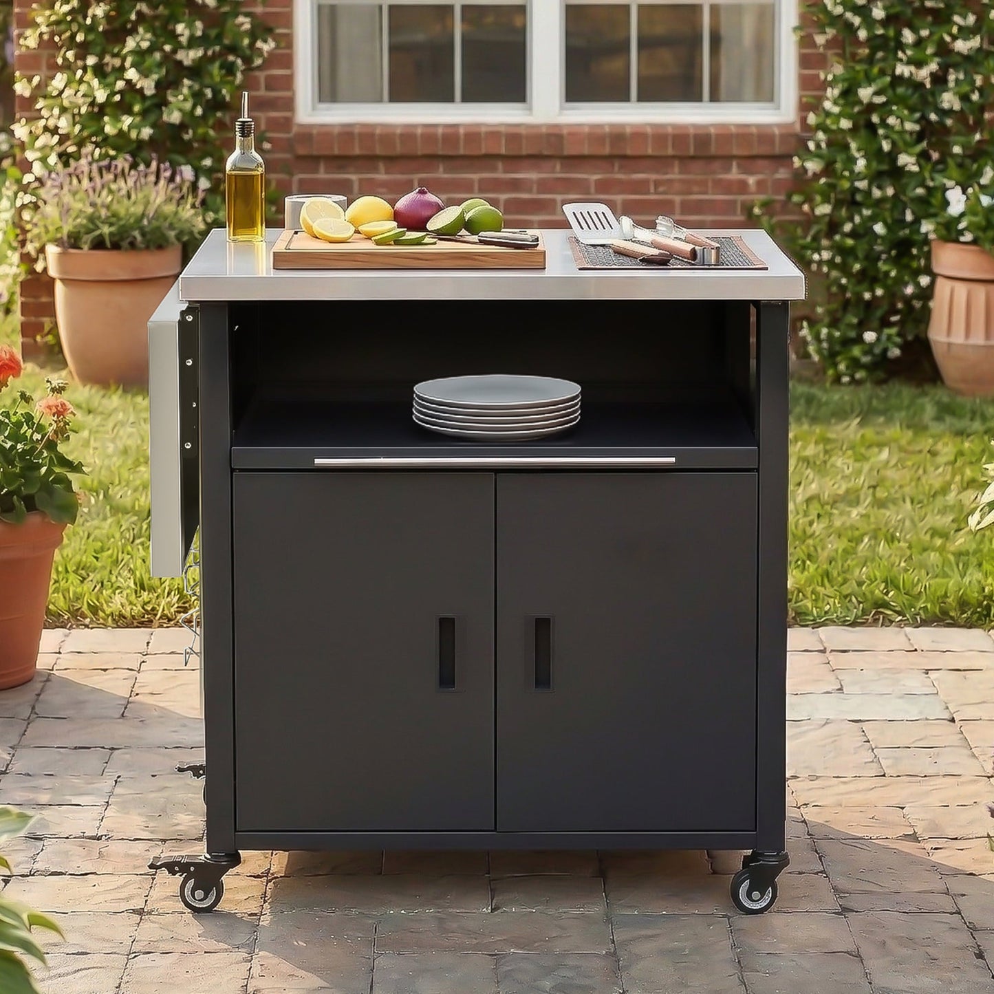 Foldable Outdoor Grill Cart and Prep Table