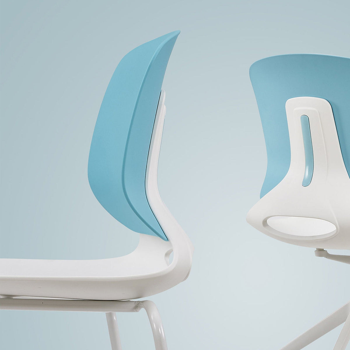 Ergonomic Backrest Stacking Chairs Set of 4 in light blue with white frames by HouseOfZazla on Tampa Home & Garden Store