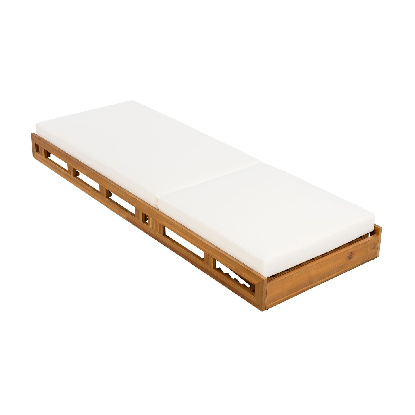 Premium Acacia Wood Lounge Chaise with cream cushions and teak frame adjustable recline on Tampa Home & Garden Store
