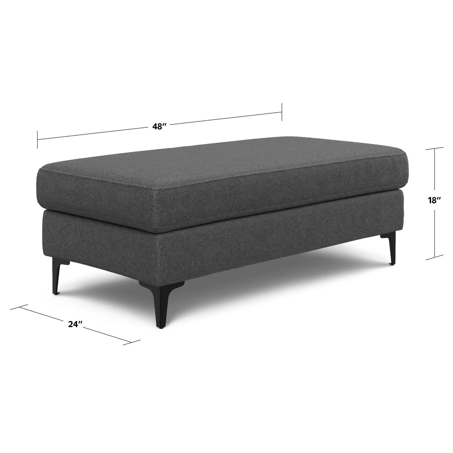 Ava ottoman by Unique Piece Furniture in charcoal gray fabric, 48in long x 24in wide x 18in high on Tampa Home & Garden Store