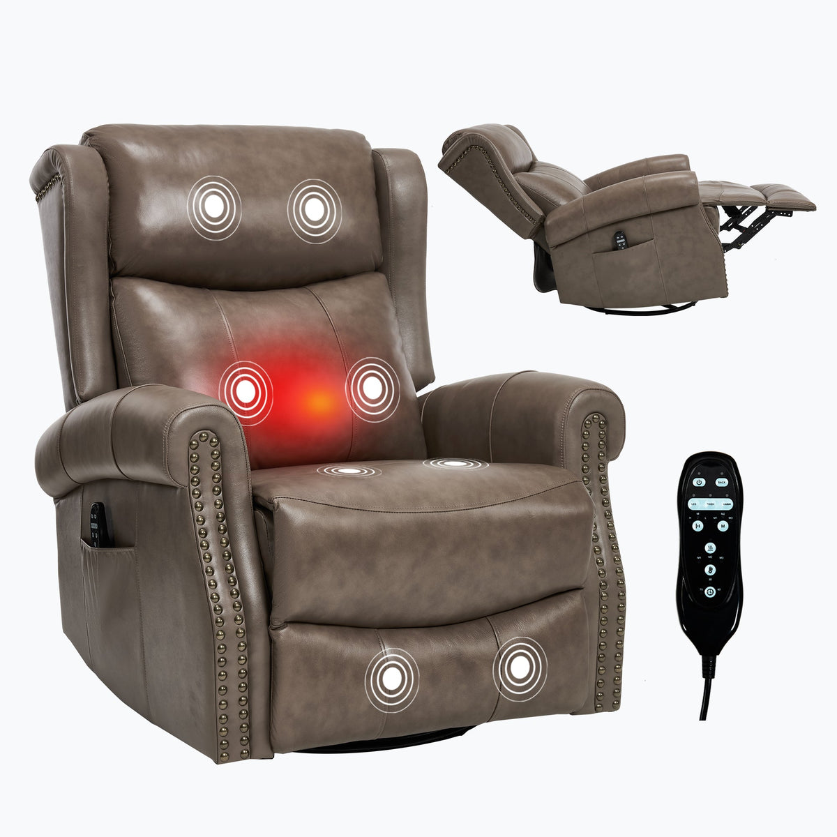 Heat Massage Recliner Chair HouseOfZazla brown leather with massage nodes and remote on Tampa Home & Garden Store