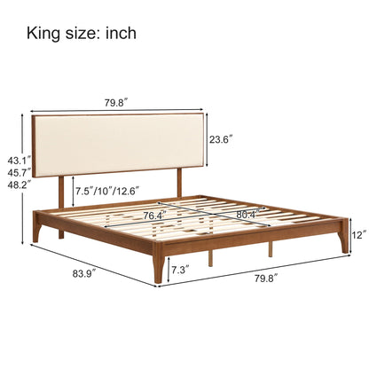 King size bamboo platform bed with adjustable headboard brown frame beige headboard slat base on Tampa Home & Garden Store