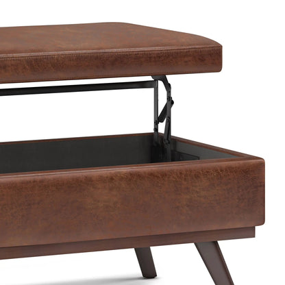 Owen lift-top large coffee table storage ottoman brown leather with black metal legs on Tampa Home & Garden Store