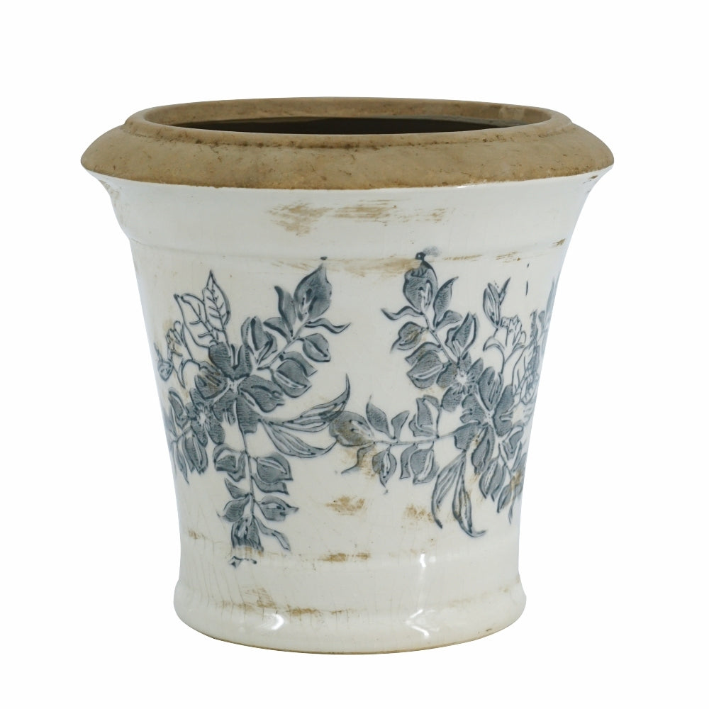 Ceramic planter set of 2 by HouseOfZazla, white ceramic with blue floral pattern on Tampa Home & Garden Store