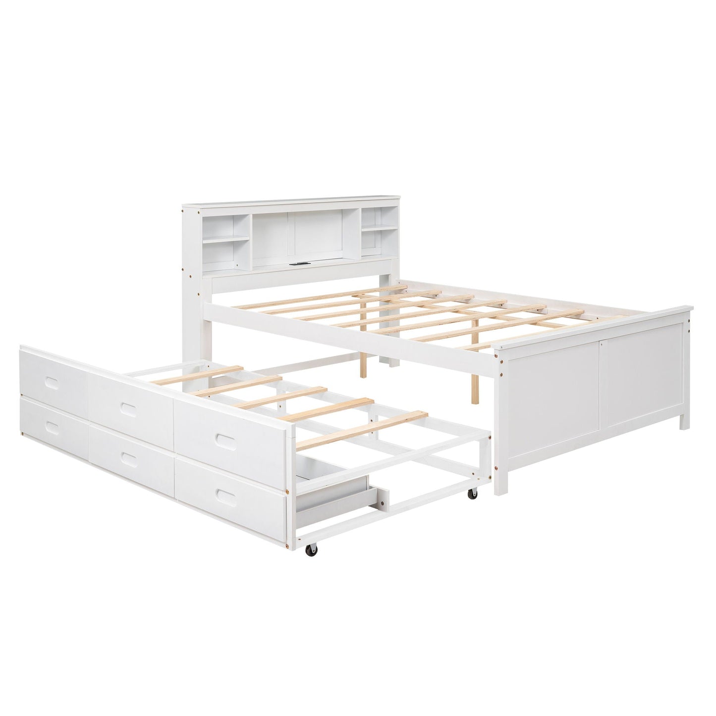 Platform bed with storage headboard, USB, trundle and 3 drawers in white by HouseOfZazla on Tampa Home & Garden Store