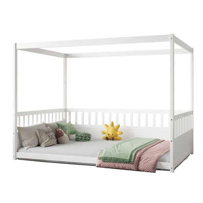 White full-size canopy bed frame with guardrails for kids, HouseOfZazla on Tampa Home & Garden Store