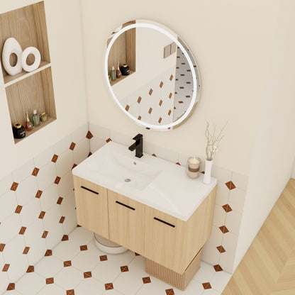 Wall mounted floating bathroom vanity with modular 3-door cabinet light brown HouseOfZazla on Tampa Home & Garden Store