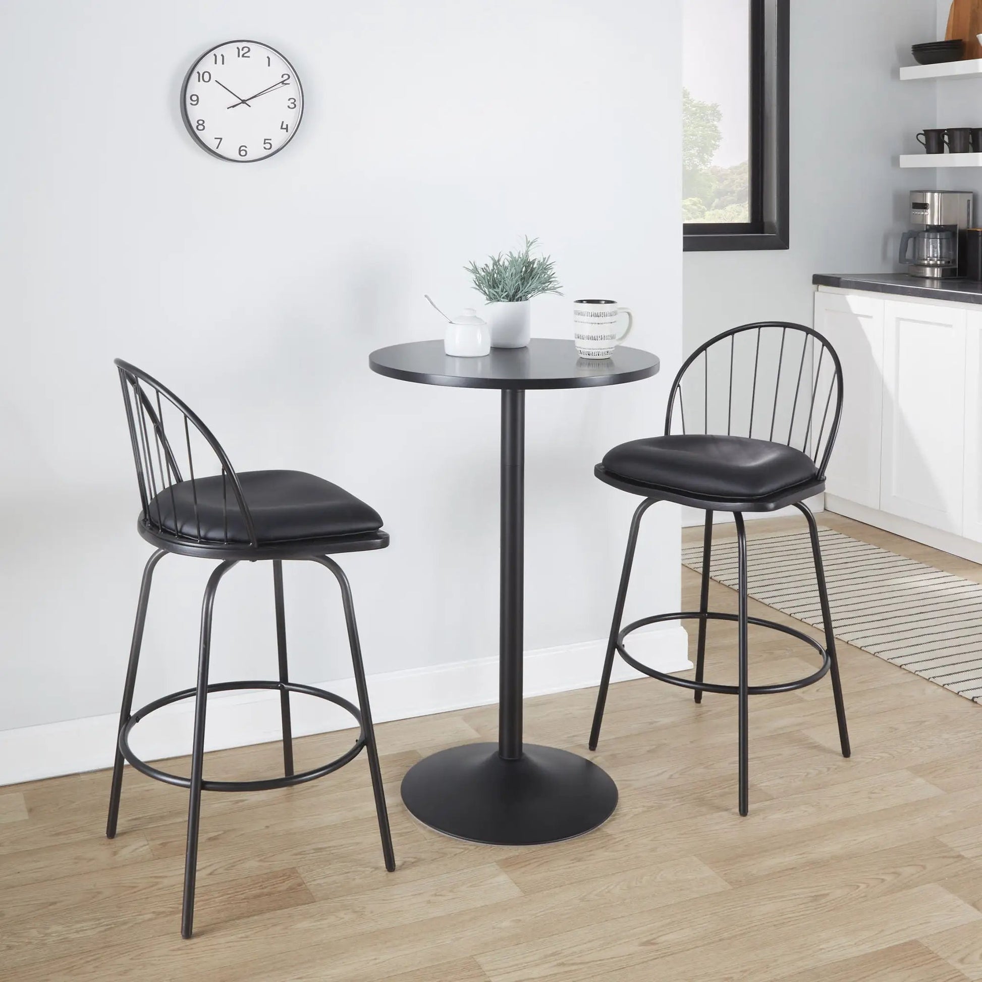 Set of 2 Riley Claire counter stools with swivel, black metal frame and padded seats on Tampa Home & Garden Store
