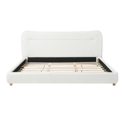 King bed with curved white teddy bear plush headboard and exposed slat base by HouseOfZazla on Tampa Home & Garden Store